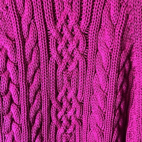 Ralph Lauren Black Label Fuchsia 100% cotton Cable Knit Sweater Sz SP - Picture 8 of 11
